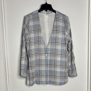 Melrose and Market Plaid Blazer in Light Blue and Dark Gray